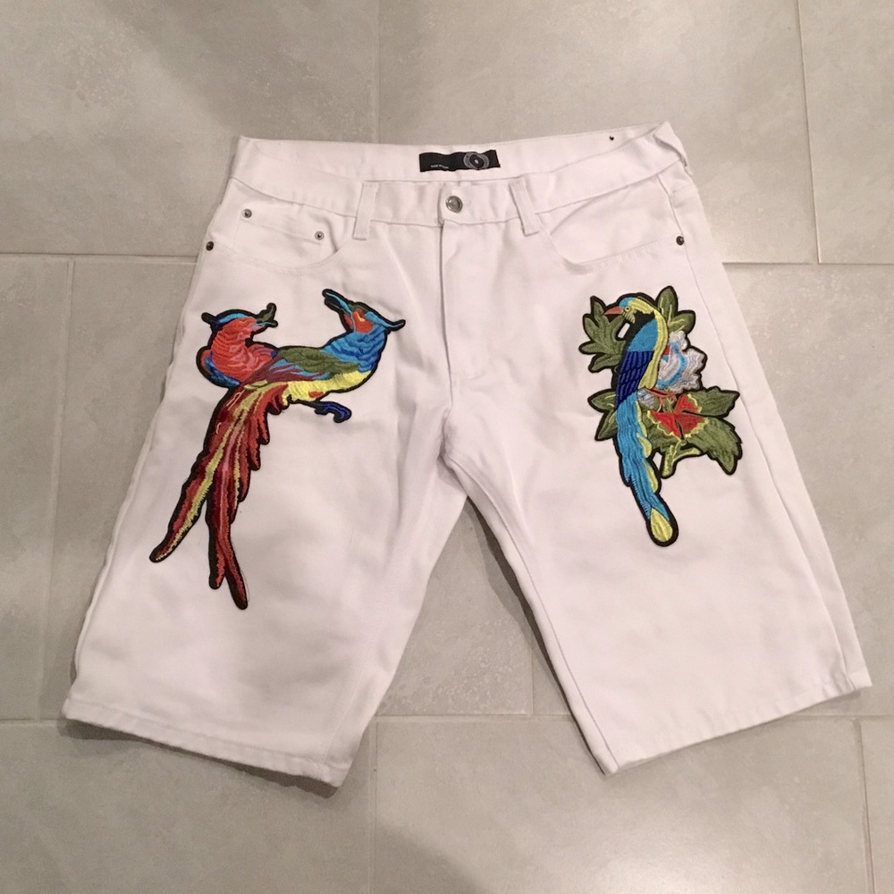 White Embroidered Jean Shorts